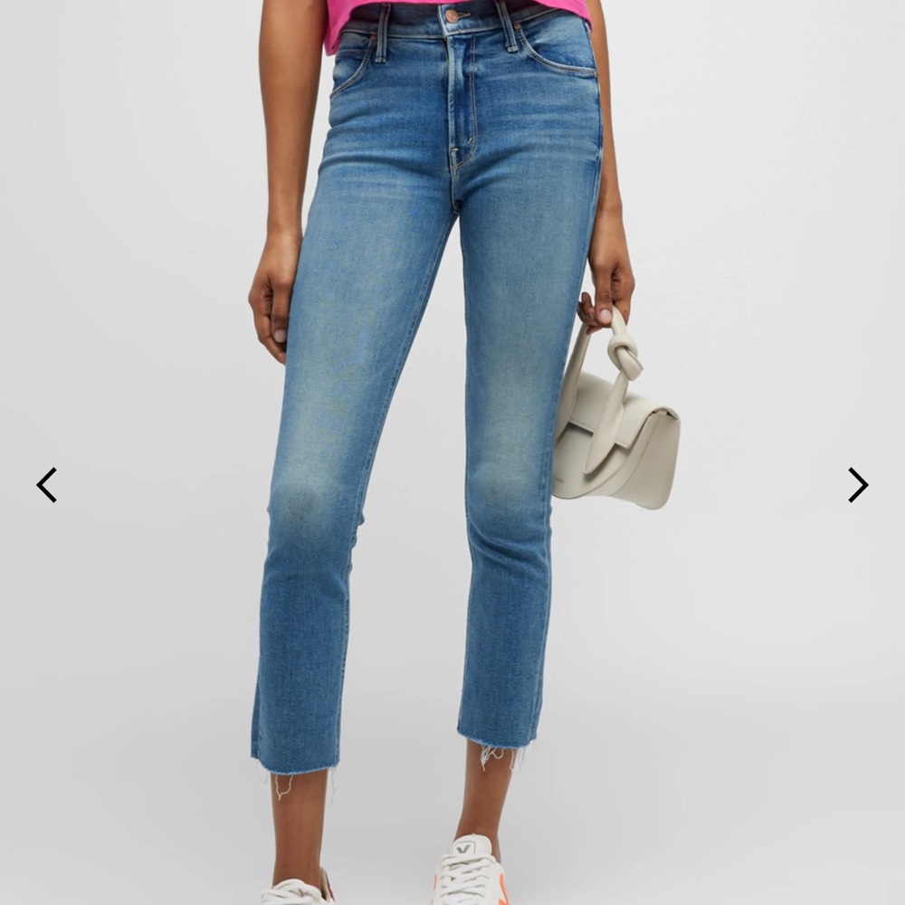 MOTHER Mid Rise Dazzler Ankle Fray Jeans - Light Blue / Medium Blue - Picture 4 of 6